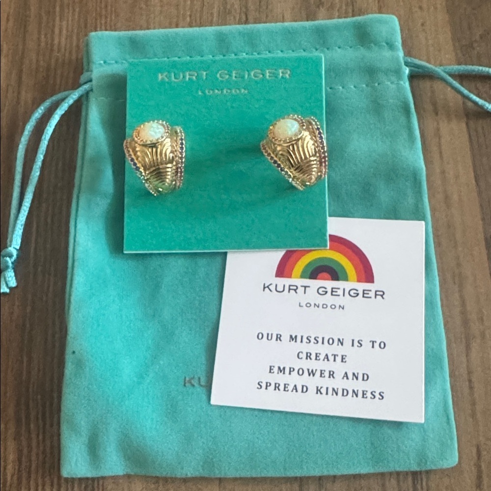 KURT GEIGER Rainbow Pave Gold Opal Stone Earrings